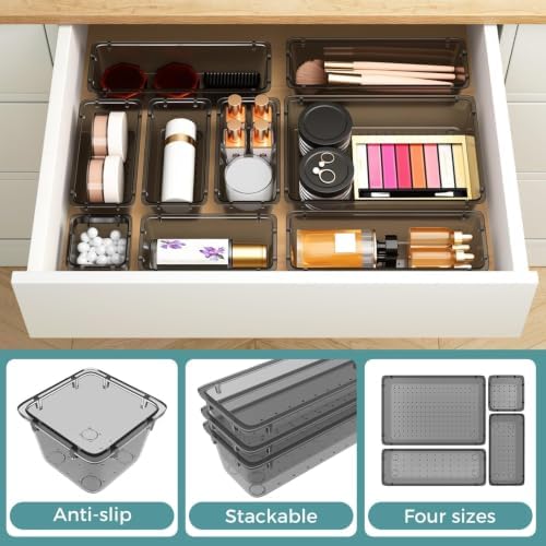 44 PCS Clear Plastic Drawer Organizer Set, 4 Sizes Storage Bins, Black - Image 4