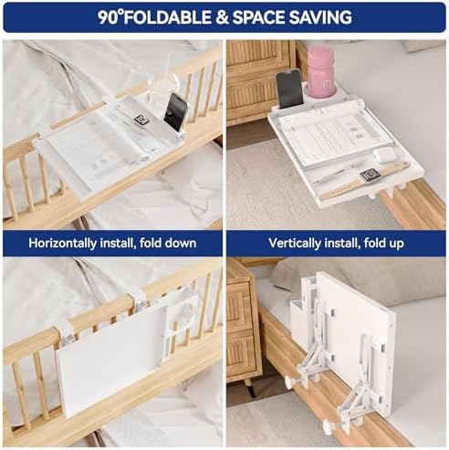 Foldable Metal Dorm Bunk Bedside Shelf with Cup Holder & Slot White - Image 3