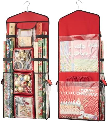 EXLIFBAG Wrapping Paper Storage, Double-Sided Hanging Storage, Red by EXLIFBAG