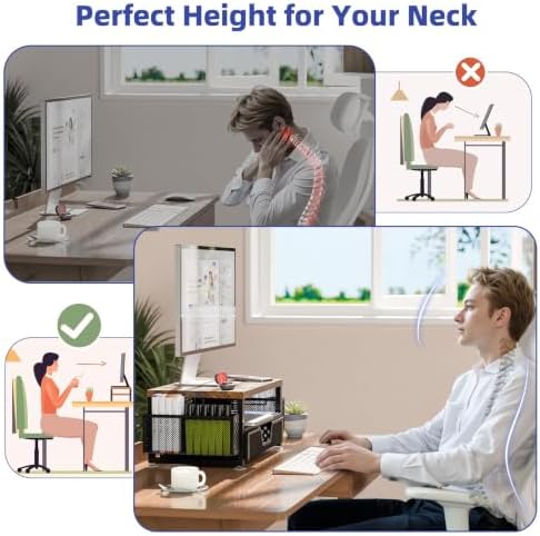Simple Trending Monitor Stand with Drawer, 2-Tier Laptop Stand, Wood - Image 6