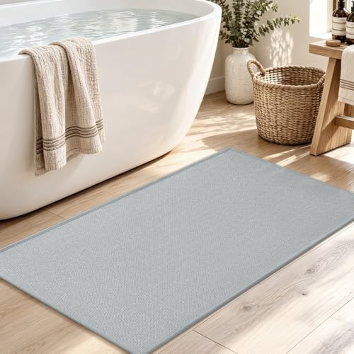 chakme Bathroom Rugs Mat 36x25, Ultra Thin Non Slip Bath Mat Large Quick Dry Absorbent Bath Mat for Bathroom Floor, (Light Grey, 36"x25") - Image 3