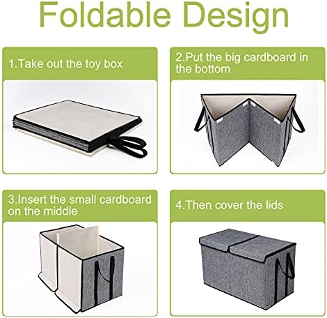YOLOXO Large Kids Toy Box Chest Storage organizer with Double Flip-Top Lid - Collapsible Sturdy Toy Organizers And Storage Bins With Big Handles For Nursery, Playroom, 26.8"x13.8"x16"(Grey) - Image 5