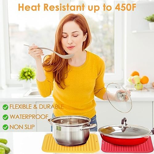 5 Pack Silicone Trivets for Hot Pots and Pans, 9 * 12Inch SiliconeTrivet for HotDishes, Colorful Heat Resistant Silicone Mat, Non-Slip Hot Pads Pot Holders for Kitchen Counter Hot Plate Mat - Image 2