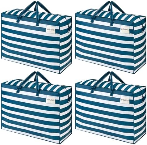 VENO Heavy Duty Moving Bags, 27 Gallon, Classic Navy Stripe, 4 Pack by Veno