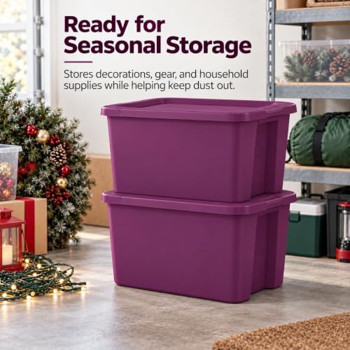 18 Gal Storage Bin with Snap-On Lid, Stackable Tote, Magenta - Image 3