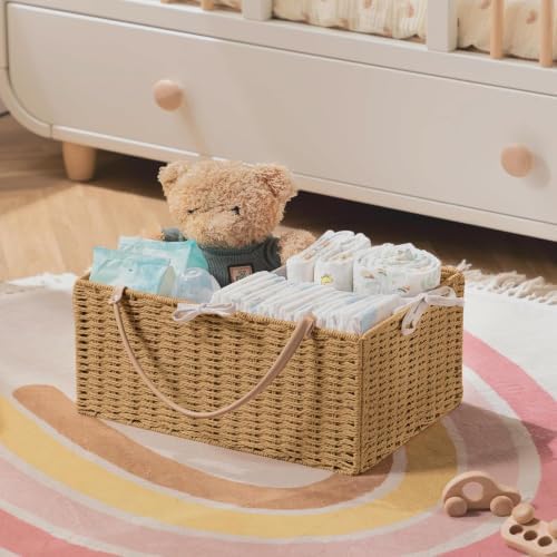 HBlife Large Baby Diaper Caddy Organizer, Paper Rope Storage Baskets Nursery Bin with Removable Divider, Portable Car Organizer for Diapers, Baby Shower Gifts, Newborn Essentials Must Haves - Image 6
