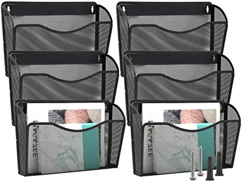 EASEPRES 6 Single Pocket Mesh Hanging File Organizer, Vertical Wall Mounted Magazine File Holder, Mount Basket Mail Paper Document Folder Organizing for Office, Home and School, Black by EASEPRES