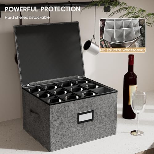 homyfort Wine Glass Storage Box with Dividers, Crystal Stemware Storage Containers Hard Shell, Service for 24 Wine Glasses Or Goblet (Grey) - Image 2