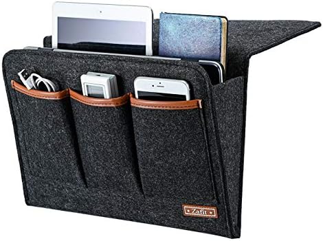 Zafit Bedside Caddy, Large Size Storage Organizer with 6 Pockets for Magazine, Remotes, Phone (13.4'' x 18.1'', Dark Grey) by ZAFIT