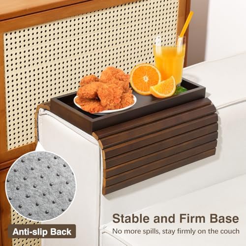 Couch Arm Tray, Bamboo Sofa Armrest Tray for Couch，Brown - Image 3