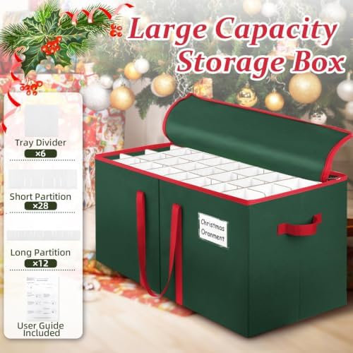 SeasonBliss Christmas Ornament Storage Box, Large Holds 256 Balls, Green - Image 4