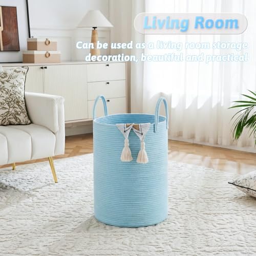 Laundry Basket,Woven Cotton Rope Laundry Hamper,40L for Decor Storage of Dirty Clothes,Toys and Blankets in Bathroom,Baby Room and Living Room - Image 2