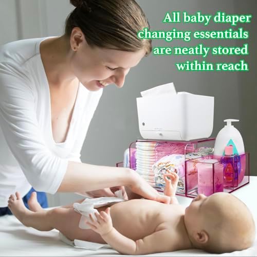 NANYEZH Acrylic Diaper Caddy, Baby Wipes Organizer for Changing Table, Dresser Top Tabletop Organizer with 4 Detachable Compartments, Anti-slip Rubber Feet, Newborn Baby Essentials, Red - Image 6