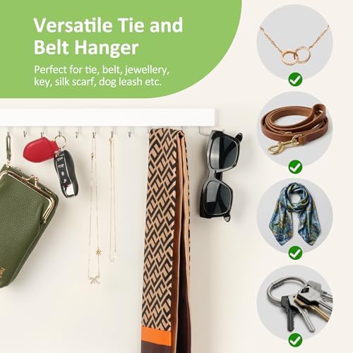 2 Pack Tie Hanger Wall Mounted, Wooden Tie Rack Belt Hanger with 24 Non Slip 180° Rotating Hooks, Belt Organizer Space Saving Tie Hanger for Closet, Tie Holder & Tie Organizer, White - Image 4