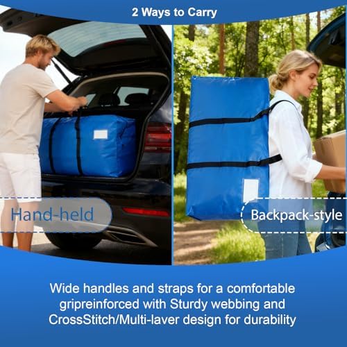 8 Pack Heavy Duty Moving Bags with Backpack Straps & Handles, Large Storage Bags with Zipper for Clothes, College Moving Supplies and Dorm Essentials (24 Gal, Blue) - Image 4