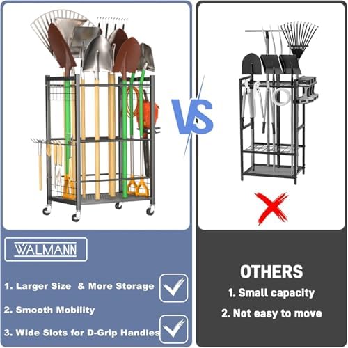 WALMANN Garden Tool Organizer on Wheels, Rakes/Shovels/Yard Tools Stand, M - Image 5