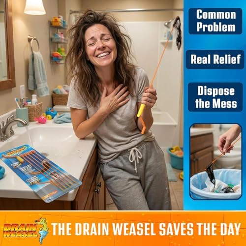 FlexiSnake Drain Weasel Sink Snake Hair Clog Remover Tool Kit, 5 Wands - Image 4