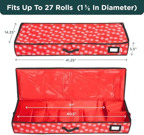 HOLDN’ STORAGE Premium Wrapping Paper Storage Container, Red w/Snowflakes - Image 3