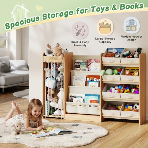 Kids Toy Organizer with Bookshelf & Stuffed Animal Storage, 51'', Burlywood - Image 5
