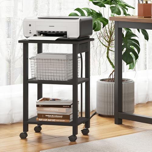 TUTOTAK Printer Stand, 3 Tier Rolling Printer Cart with Charging Station - Image 2