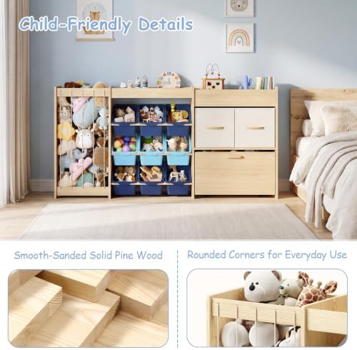 EXPERLAM 5-in-1 Toy Organizer, Plush Holder, 9 Blue Bins, Toy Chest - Image 6
