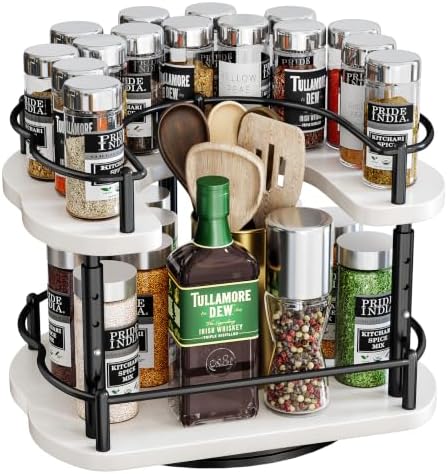 SNTD Lazy Susan Spice Rack Organizer for Cabinet, Wood, White, 12 in by SNTD