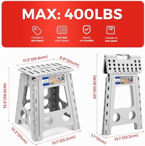 ACKO Folding Step Stool 16 Inch, 400 lbs Capacity with Safety Lock, Gray - Image 5