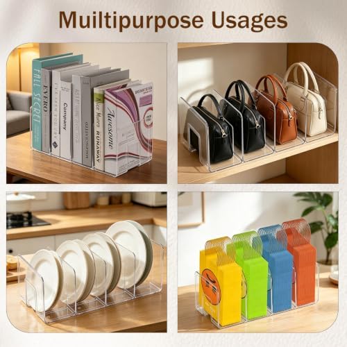 2 Pack Gift Bag Storage Organizer, Acrylic Clear Shopping Bag Holder with 4 Divider Reusable Tote Bag Organizer for Shopping Bag, Handbag, File in Closet Shelf Bedroom Office - Image 6