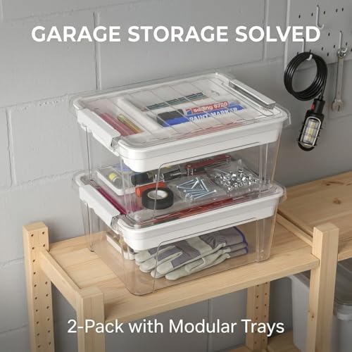 8-Quart Clear Plastic Storage Box with Removable Tray 2-Pack Craft Bins Organizers Containers - Image 6
