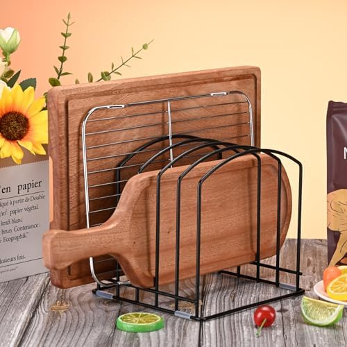 2PCS Cutting Board Organizer for Cabinet, 5 Standard (1.1") Slots Bakeware Organizer for Kitchen Storage, Heavy Duty Rack for Cookie Sheets, Baking Pans, Lids, Trays, Matte Black - Image 3
