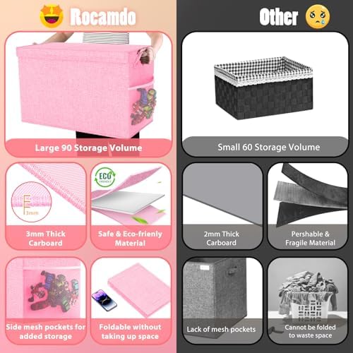 Large Toy Storage Box with Lid & Dividers, Collapsible Kids Toy Chest, Pink - Image 5
