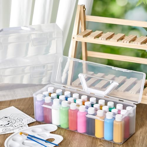 Threehoney 2 Pcs Acrylic Paint Storage Box with Handle, 90 Bottles, White - Image 5