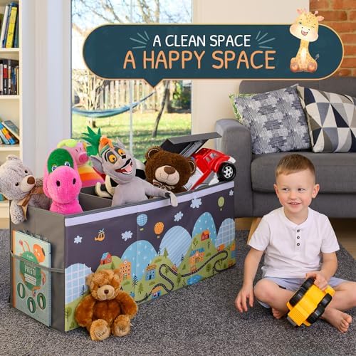 SoftOwl Extra Large Toy Storage Organizer with Lid - Sturdy, Collapsible Toy Chest Storage Box with Cute Design - Toys Bin with Dividers for Kids, Boys, Girls, Nursery, Bedroom, Play room 37"x16"x14" - Image 5