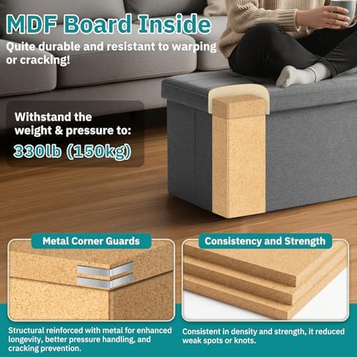 35-INCH Storage Ottoman Bench, Footrest with Storage, End of Bed Bench Coffee Table for Living Room, Bedroom, Entryway, Dark Gray - Image 5