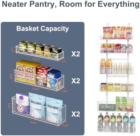6-Tier Over The Door Pantry Organizer,Hanging Spice Rack,Grid Basket,White - Image 4