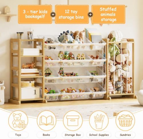 3-in-1 Montessori Toy Organizer with Bookshelf,12 Clear Bins &Plush Storage - Image 4