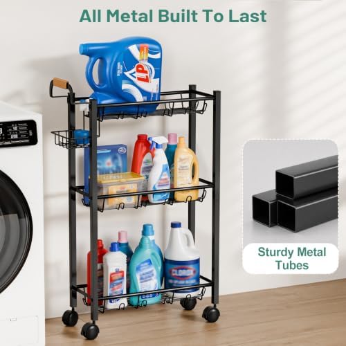 KIMBORA Laundry Room Storage Cart with Detergent Holder with Wheels - Image 6