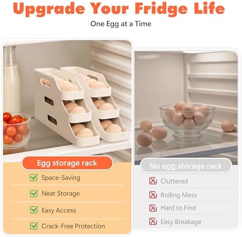Li&Zhao Rolling Egg Dispenser for Refrigerator - Automatic Egg Holder for Fridge Space Saving Egg Tray Organizer for Countertop, Kitchen Storage(White) - Image 4