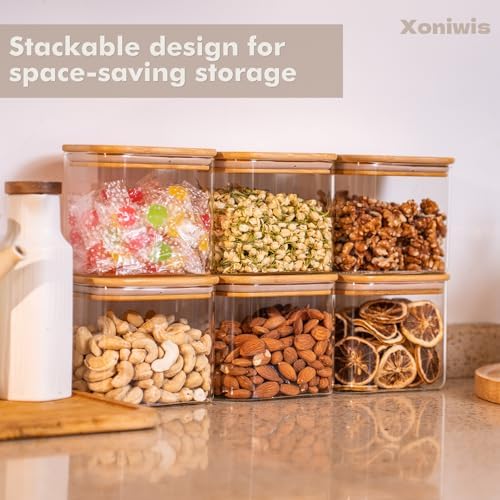 6-Pack 0.7Qt Small Rectangle Glass Storage Jars with Bamboo Lids - Image 7