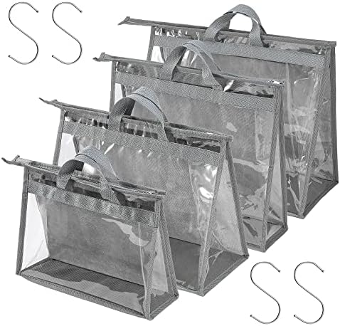 4 Pack Handbag Dust Bags Clear Purse Storage Organizer for Closet, Zipper Hanging Storage Bag for Handbags, Grey by CINPIUK