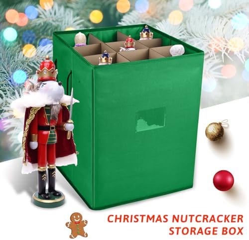 Christmas Nutcracker and Figurine Collectible Storage Box, Fits 9 Holiday Ornaments, Stores Up to 16" Tall Ornaments, Holiday Decor Organizer with Dividers, Nutcracker not Included(Green) - Image 5
