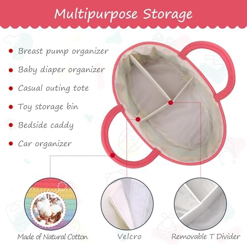 COMSE Baby Diaper Caddy Organizer with Handles, Cotton Rope, Rainbow - Image 6