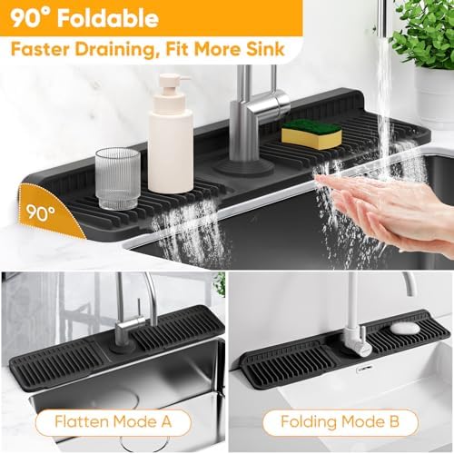 24'' Longer Faucet Mat for Kitchen Sink Splash Guard[7° Slope Fast Self-draining][Snap Lock Fit]Kitchen Sink Faucet Mat Splash Guard Kitchen Sink Area Water Splash Guard Behind Faucet Draining Mat - Image 5