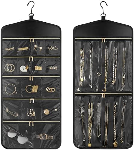 CHICECO Travel Jewelry Holder Organizer,Hanging Jewelry Organizer Storage with Zippered Pockets for Cloest,Jewelry Holder for Earrings, Necklaces（Black） by CHICECO