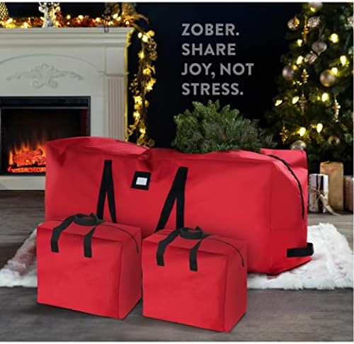 ZOBER Christmas Tree Storage Bag - With 2 Ornaments Accessories/Garland Bags - Fits 7.5 Ft Trees - 600D Oxford Fabric Christmas Tree Bag For Storage Box For Xmas - Strong, Durable Handles - Red - Image 2