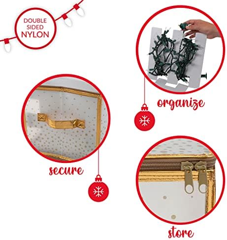 Simplify Holiday Light Organizer Box | Holds 500 Lights | Christmas Storage | Tree String Lights | 5 Divider Reels | Collapsible | Ultra Zip | Gold - Image 4