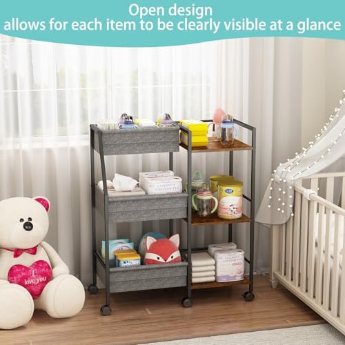 Rolling Nursery Diaper Caddy Organizer Cart, 3-Tier with Dividers - Image 7