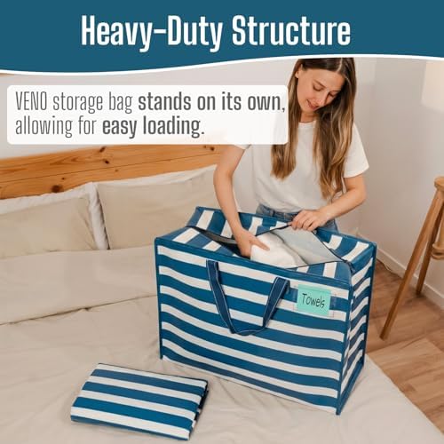VENO Heavy Duty Moving Bags, 27 Gallon, Classic Navy Stripe, 4 Pack - Image 2
