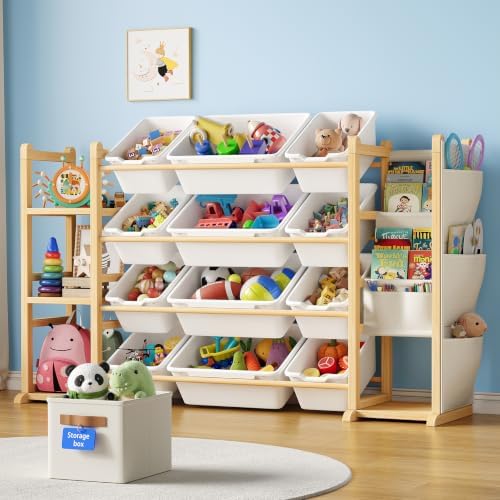 Toy Storage Organizer with 12 Bins and 3 Shelves, Kids Toy Organizer Shelf by MapleGrace
