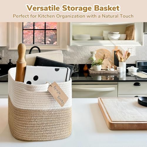 Goodpick Woven Rope Storage Basket for Shelves, Rectangle, Jute - Image 6